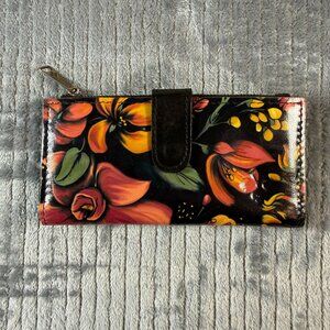 Patricia Nash Nazari Leather Vibrant Floral Bifold Wallet Snap EUC